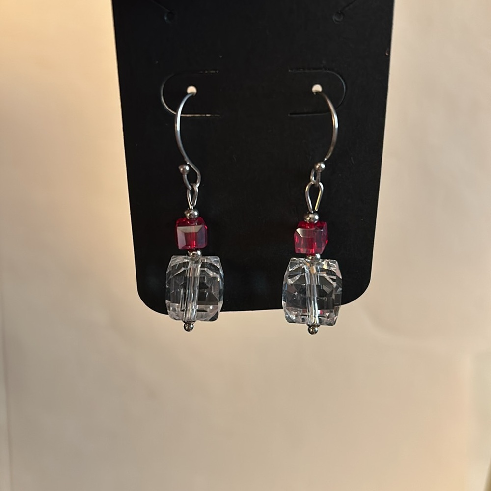 Elegant Silver and Red Dangle Earrings